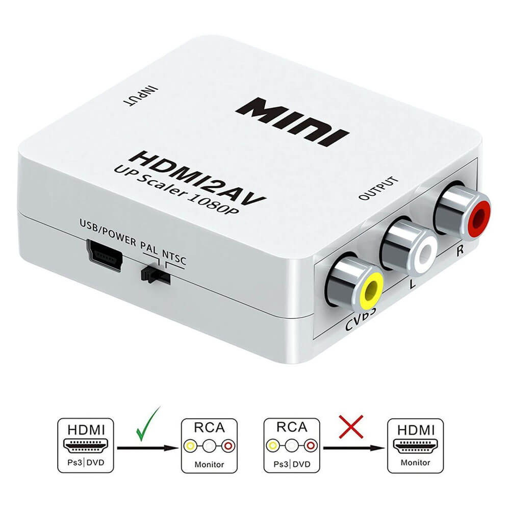 Convertisseur RCA vers HDMI, AV vers HDMI, ABLEWE 1080P Mini RCA Composite  CVBS adaptateur de convertisseur audio vidéo prenant en charge PAL/NTSC 